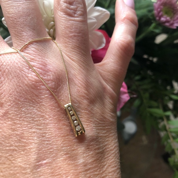 Channel Set Gold Necklace - Picture 4 of 5